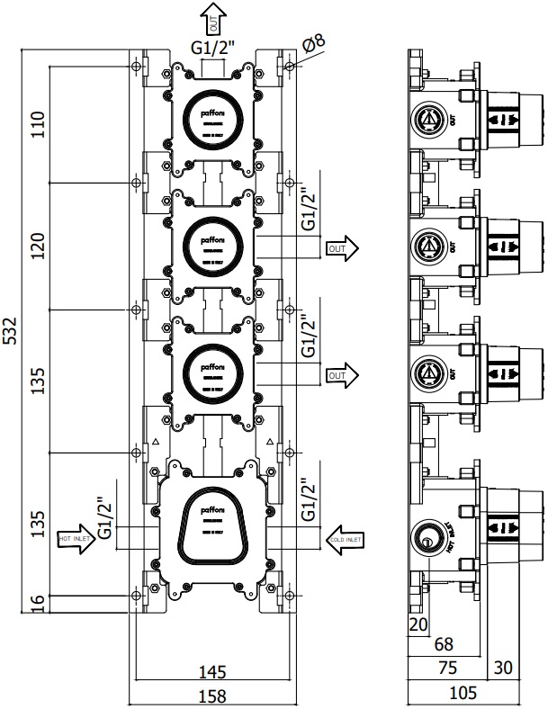 Скрытая монтажная часть для смесителя Paffoni Modular Box MDBOX019 Скрытая монтажная часть для смесителя Paffoni Modular Box MDBOX019