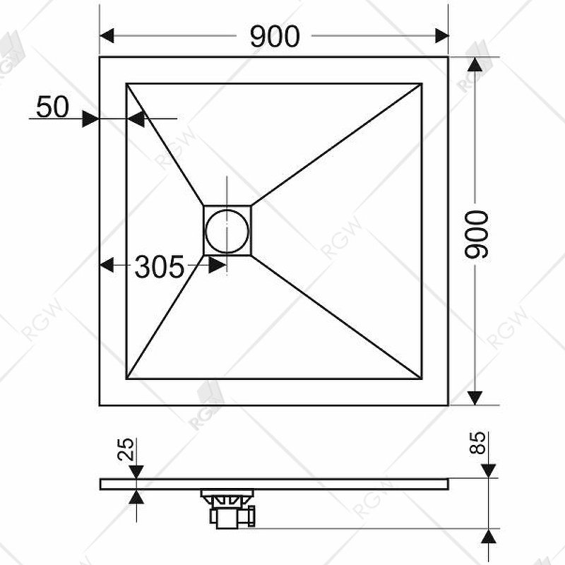 Душевой поддон  90*90*2,5 RGW ST-0099Be Бежевый/Квадрат Ø 90 мм Каменный Душевой поддон  90*90*2,5 RGW ST-0099Be Бежевый/Квадрат Ø 90 мм Каменный
