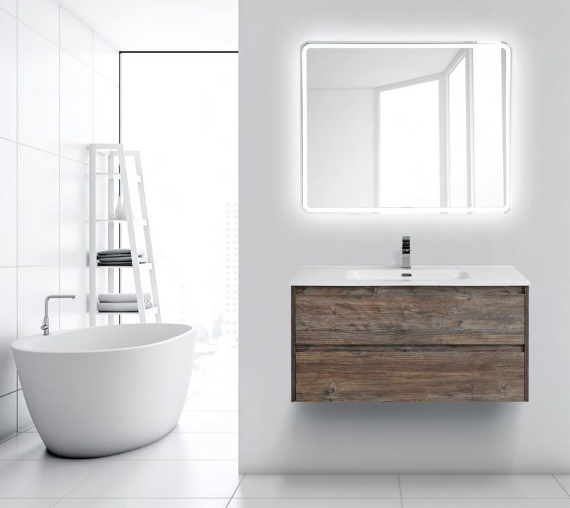 Тумба с раковиной подвесная BelBagno KRAFT 100 Cemento Grigio, раковина белая Тумба с раковиной подвесная BelBagno KRAFT 100 Cemento Grigio, раковина белая