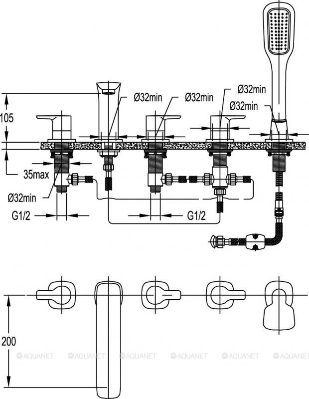 TESORO-F-BVD5-01 Смеситель на борт ванны, на 5 отверстий, с ручным выдвижным душем TESORO-F-BVD5-01 Смеситель на борт ванны, на 5 отверстий, с ручным выдвижным душем