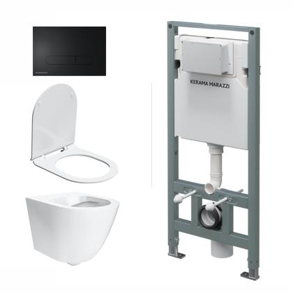 Комплект инсталляции с подвесным унитазом,черной кнопкой смыва