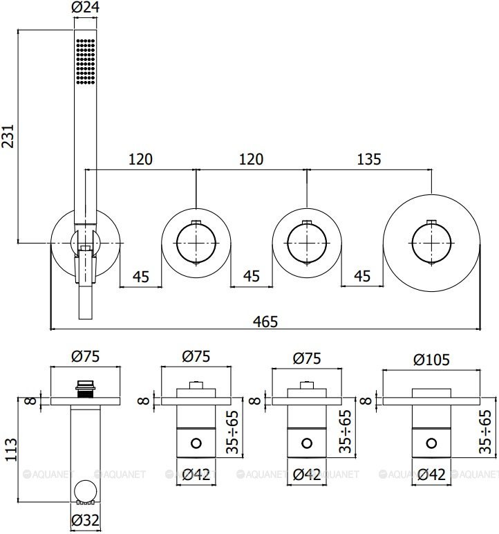 Смеситель для ванны с душем Paffoni Modular Box MDE000HG Смеситель для ванны с душем Paffoni Modular Box MDE000HG