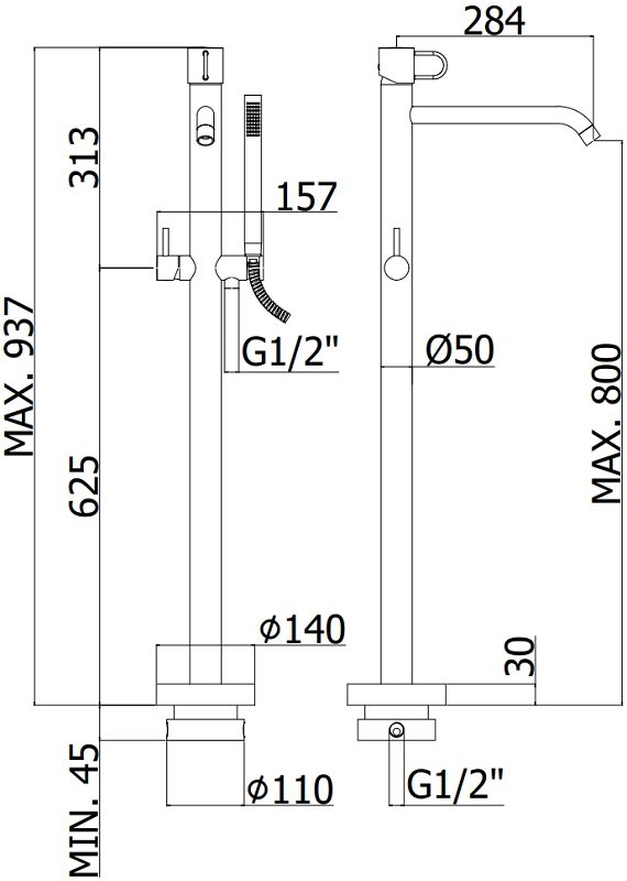 Смеситель для ванны с душем Paffoni Joker JK032NO Смеситель для ванны с душем Paffoni Joker JK032NO
