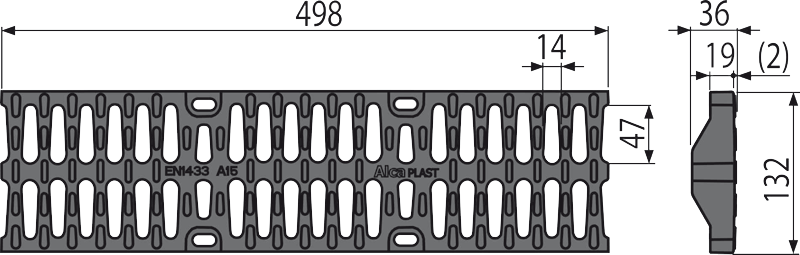 Pешетка для дренажного канала AVZ104, пластиковая А15 Pешетка для дренажного канала AVZ104, пластиковая А15