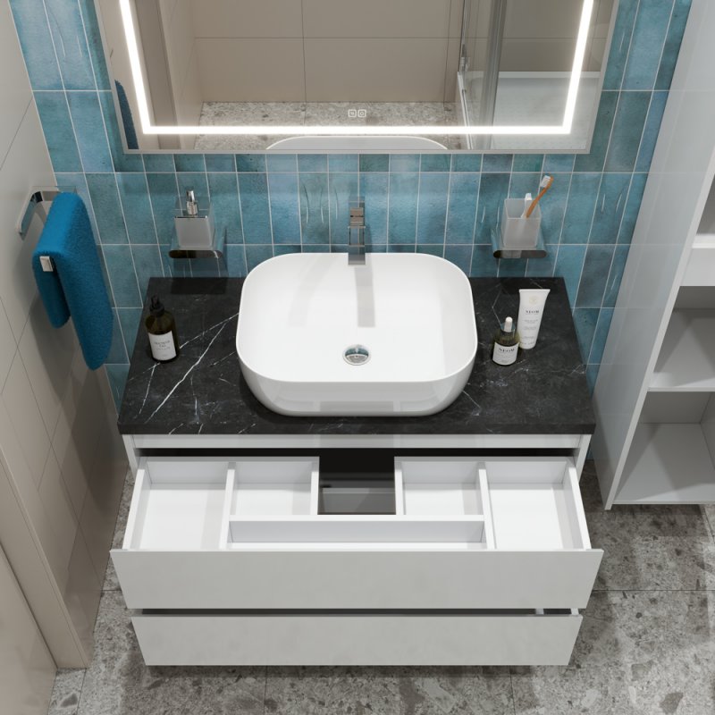 Тумба с раковиной подвесная BelBagno KRAFT 100 Cemento Grigio, раковина белая Тумба с раковиной подвесная BelBagno KRAFT 100 Cemento Grigio, раковина белая