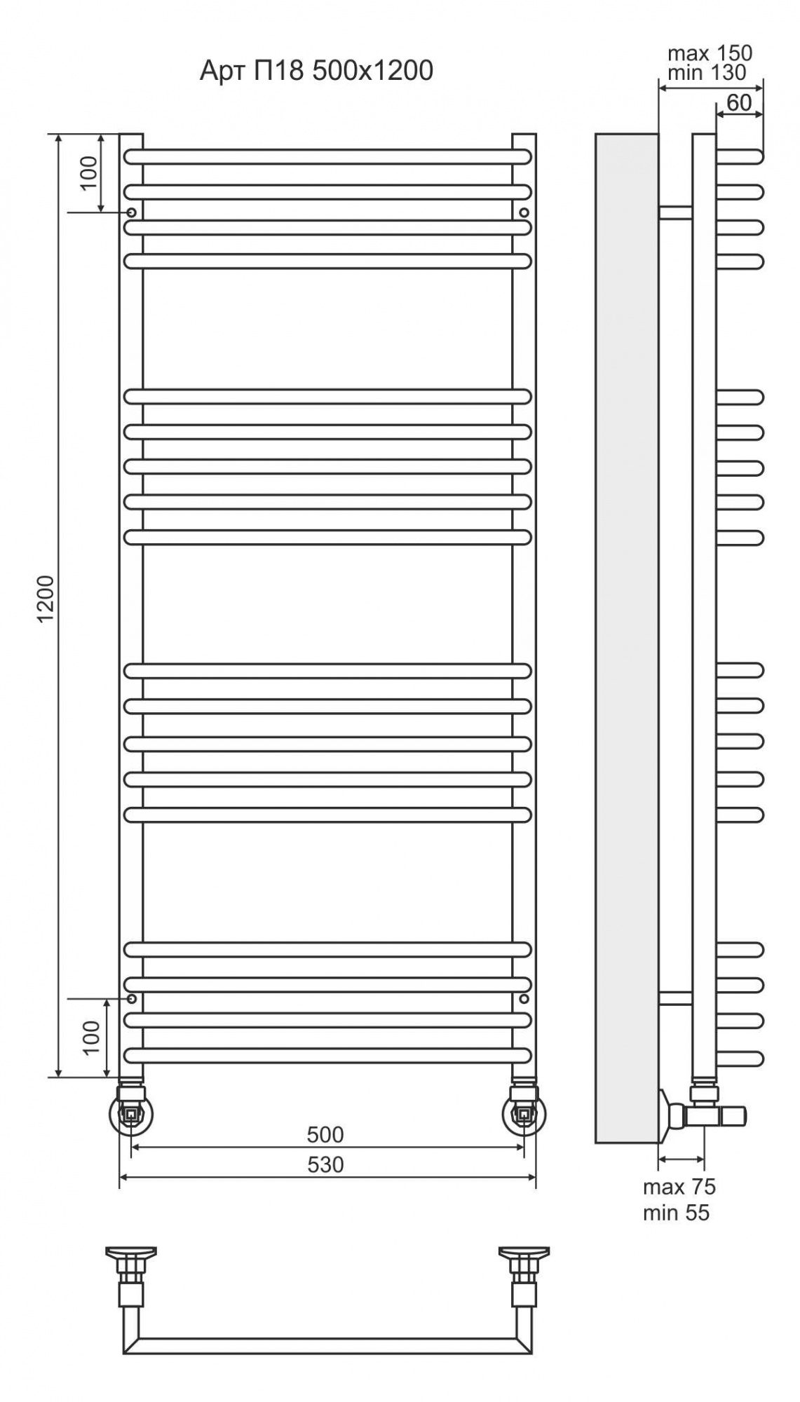 Полотенцесушитель Terminus Арт П18 500х1200 Полотенцесушитель Terminus Арт П18 500х1200