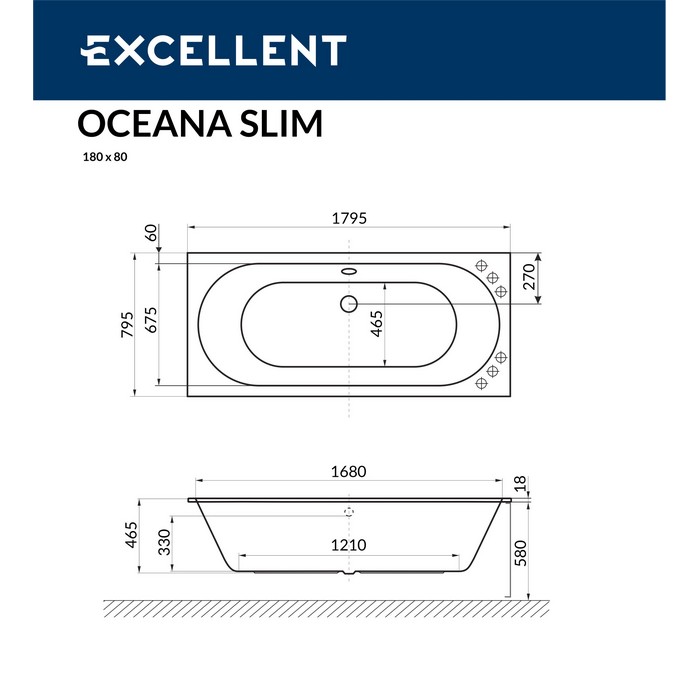 Ванна EXCELLENT Oceana Slim 180x80 "ULTRA" (золото) Ванна EXCELLENT Oceana Slim 180x80 "ULTRA" (золото)