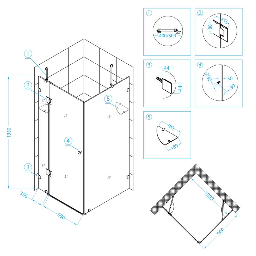Душевой уголок RGW HO-44, 01064490-11, 90 х 100 x 195 см, дверь распашная, стекло прозрачное, хром Душевой уголок RGW HO-44, 01064490-11, 90 х 100 x 195 см, дверь распашная, стекло прозрачное, хром