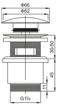 CZR-SAT5-01 Донный клапан с системой "Клик-клак" с переливом, хром