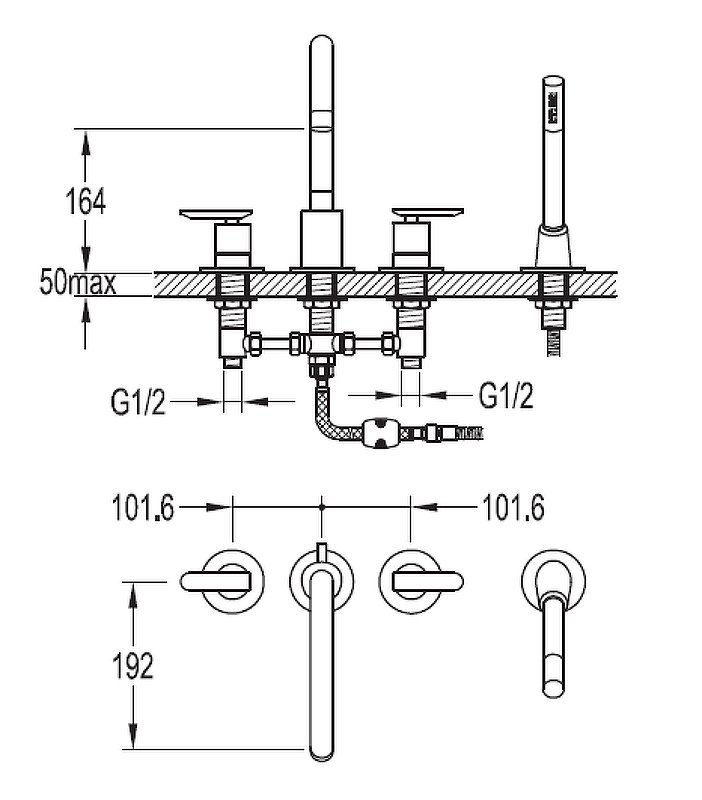 SIESTA-F-BVD4-01 Смеситель на борт ванны с ручным выдвижным душем SIESTA-F-BVD4-01 Смеситель на борт ванны с ручным выдвижным душем