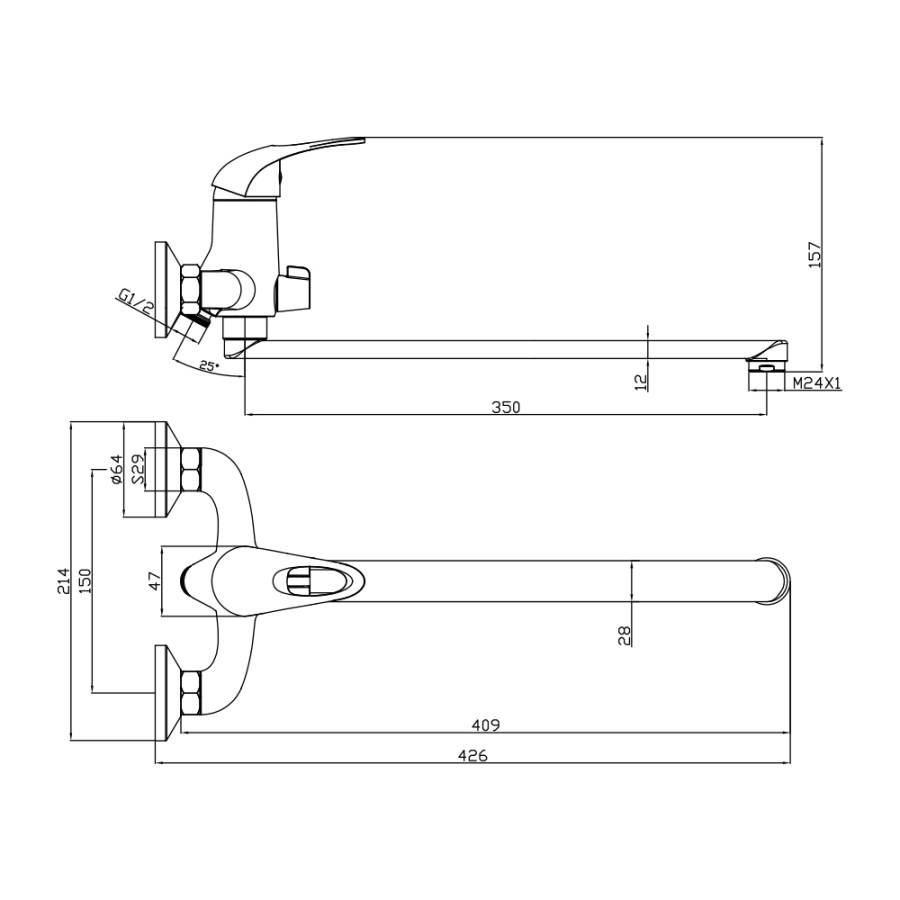 Смеситель д/ванны с длинным изливом VEGA, арт. 12221VE Смеситель д/ванны с длинным изливом VEGA, арт. 12221VE