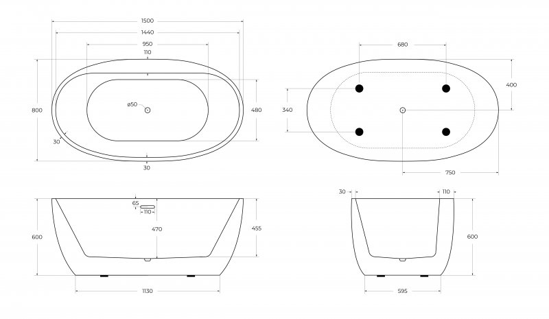 Акриловая ванна BELBAGNO BB404-1700-800 Акриловая ванна BELBAGNO BB404-1700-800