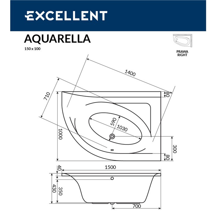 Ванна EXCELLENT Aquarella 150x100 (правая) "ULTRA" (золото) Ванна EXCELLENT Aquarella 150x100 (правая) "ULTRA" (золото)