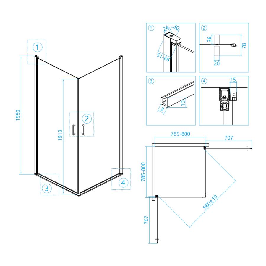 Душевой уголок RGW Leipzig LE-30 80x80 профиль Хром стекло прозрачное Душевой уголок RGW Leipzig LE-30 80x80 профиль Хром стекло прозрачное