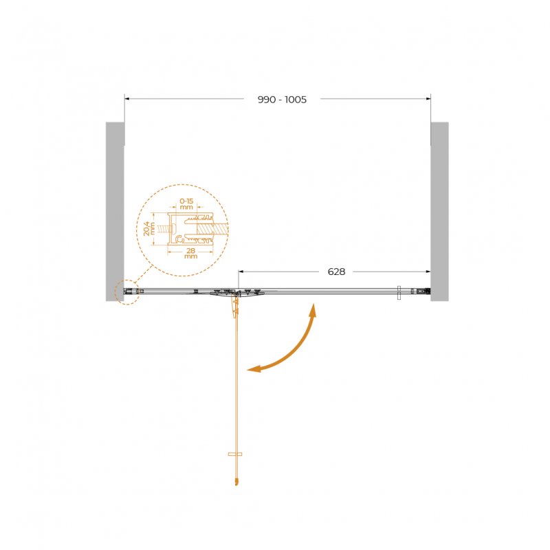 LINER-B-12-90-C-Cr-R Душевой уголок, Условный размер, мм:900x1950 Габариты с диапазоном регулировок, мм:(890-905)x1950  LINER-B-12-90-C-Cr-R Душевой уголок, Условный размер, мм:900x1950 Габариты с диапазоном регулировок, мм:(890-905)x1950