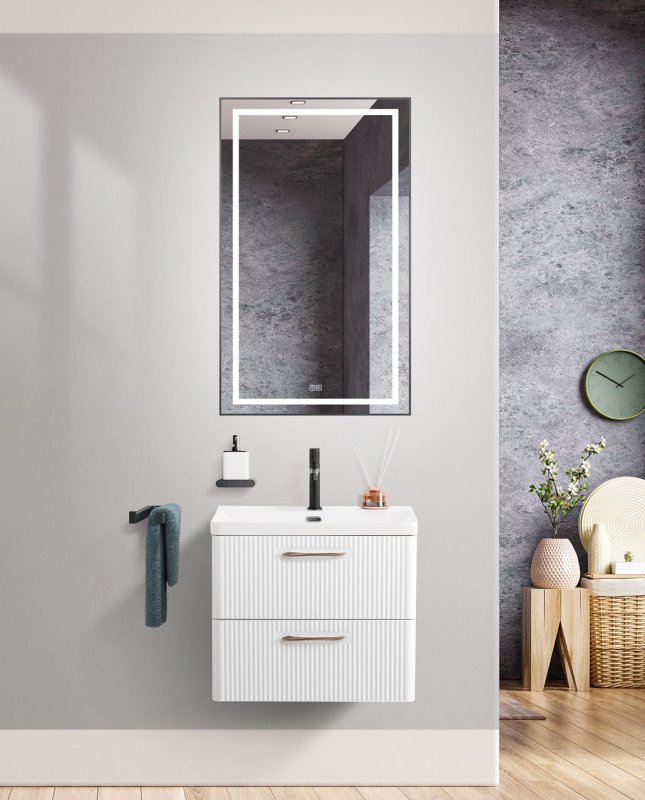 Тумба с раковиной подвесная BelBagno DUE 60 Белый металлик, раковина белая Тумба с раковиной подвесная BelBagno DUE 60 Белый металлик, раковина белая