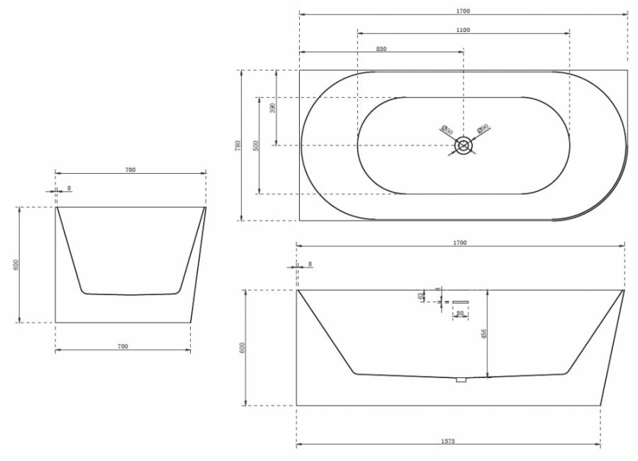 Акриловая ванна Abber 170х78 AB9258-1.7 L Акриловая ванна Abber 170х78 AB9258-1.7 L