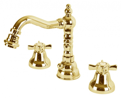 LORD-BBS2-03/24 Смеситель на биде на три отверстия с донным клапаном золото, ручки золото