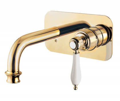 APHRODITE-BLSM2-03/24-Bi Встраиваемый смеситель для раковины, однорычажный, исполнение золото 24 карат, ручки белые