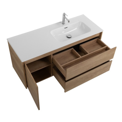 Тумба с раковиной подвесная с двумя ящиками и одной дверцей BelBagno KRAFT 100 Rovere Nebrasca Nature левая, раковина белая Тумба с раковиной подвесная с двумя ящиками и одной дверцей BelBagno KRAFT 100 Rovere Nebrasca Nature левая, раковина белая