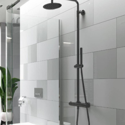 Термостатическая душевая система наружного монтажа EXCELLENT Rain Termo Round ARAC.SY.107BL (черная)