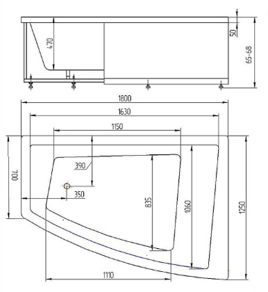 Ванна  Оракул правый пустая с фр.экр.+бок.экр.