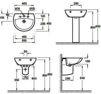 Раковина Jacob Delafon Patio E4158NG 55 см, шт