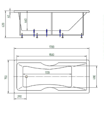 Ванна  Феникс-170 пустая без фр.экр. Ванна  Феникс-170 пустая без фр.экр.