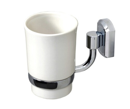 Подстаканник одинарный, 7,3х10,6х12 см, хром и белый, K-28128