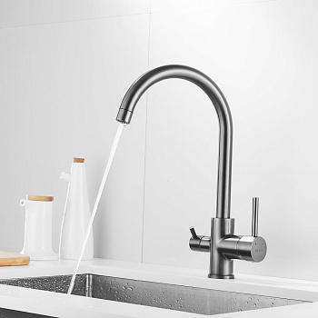 Смеситель для кухни латунь, оружейная сталь S128T Смеситель для кухни латунь, оружейная сталь S128T