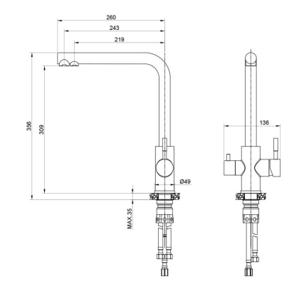 Смеситель ЧЕРНЫЙ д/кухни с каналом для питьевой воды нерж. BALEAR,арт.13450BLB
