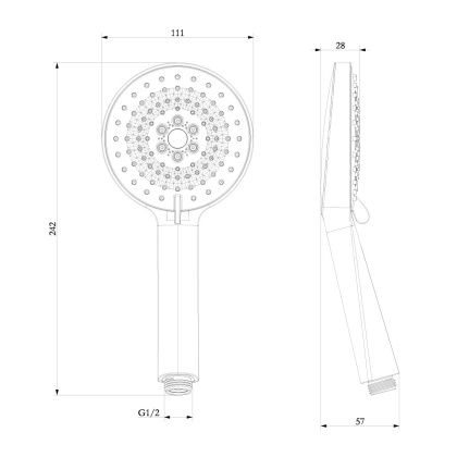 Лейка душевая круглая 3-функциональная Ø11х24см, пластик/хром, блистер