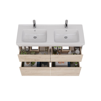 Тумба Lemark COMBI 125см под 2 раковины, подвесная/напольная,4 ящика, цвет фасада: Дуб кантри, цвет корпуса: Белый глянец Тумба Lemark COMBI 125см под 2 раковины, подвесная/напольная,4 ящика, цвет фасада: Дуб кантри, цвет корпуса: Белый глянец