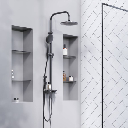 977770300 Jupiter, ДС с ванно-душевым смесителем-полкой и гиг.душем, Черный