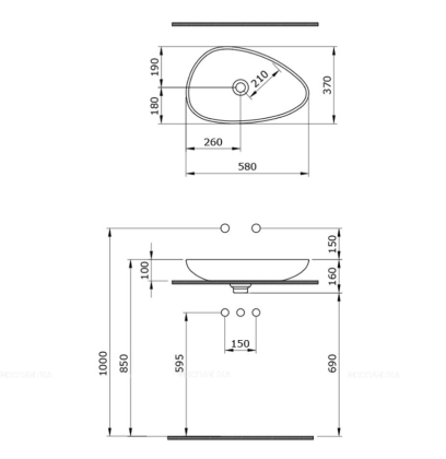 Раковина Etna 580*370, H160 без перелива, вкл.выпуск с керам.верхом, синий, 1114-010-0125, шт