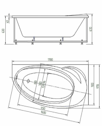Ванна  Бетта 170 лев.пустая с фр.экр.
