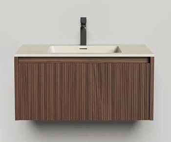 Подвесная тумба Domino 800, шпон, фрезерованный фасад, под встраиваемую раковину