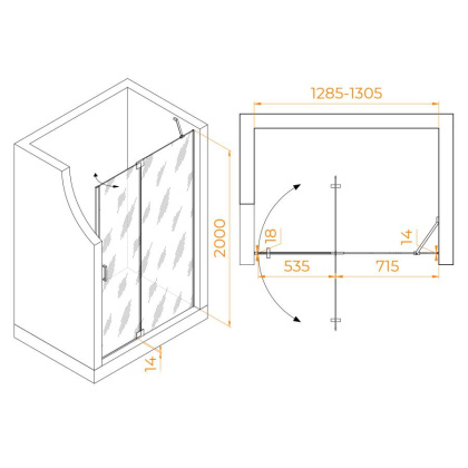 Душевая дверь 130*200 RGW HO-014 Хром/Прозрачное/8 мм (EasyClean)