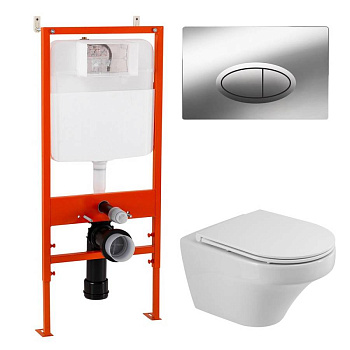 Комплект 4 в 1 Унитаз подвесной Cezares DUET CZR-2462-TH-TOR с сиденьем CZR-870-SC + Система инсталляции для унитазов BelBagno BB026 с кнопкой смыва B