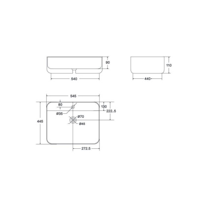 Умывальник накладной, прямоугольный, белый, Point Меркурий 51, PN43833