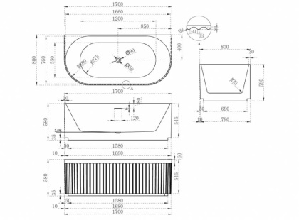 Акриловая ванна Abber 170х80 AB9416-1.7 Акриловая ванна Abber 170х80 AB9416-1.7