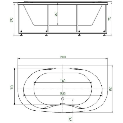 Ванна  Мелисса пустая с фр.экр. (вклеенный каркас)