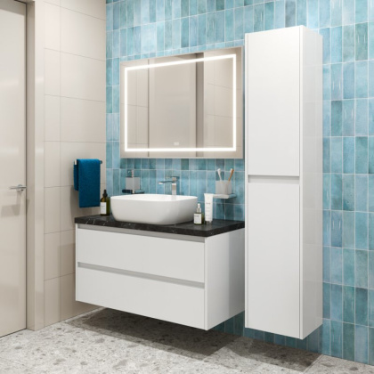 Тумба с раковиной подвесная BelBagno KRAFT 100 Cemento Grigio, раковина белая Тумба с раковиной подвесная BelBagno KRAFT 100 Cemento Grigio, раковина белая