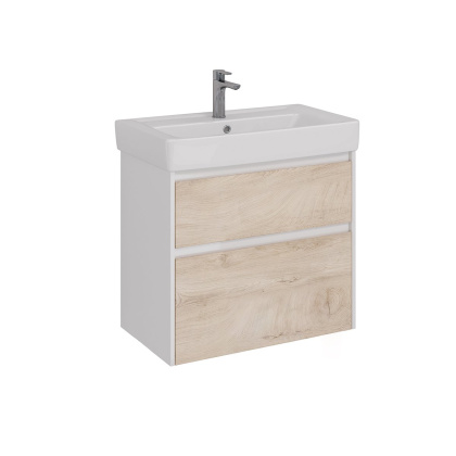 Тумба Lemark COMBI 80см под 1 раковину, подвесная/напольная, 2 ящика, цвет фасада: Дуб кантри, цвет корпуса: Белый глянец