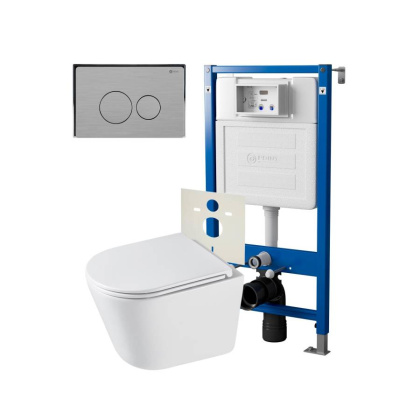 Сет: Система инсталляции Point Элемент для подвесного унитаза PN45120 + Клавиша смыва для инсталляции Point Виктория, нержавеющая сталь, сталь брашированная, PN44061SB + Унитаз подвесной Point Венера безободковый, белый, сиденье дюропласт микролифт быстро