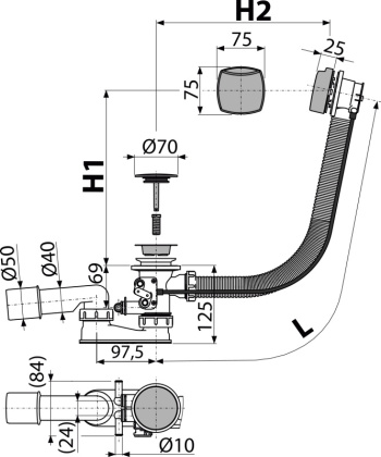 Сифон для гидромассажных ванн, хром