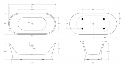 Акриловая ванна BELBAGNO BB402-1700-790