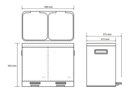 Контейнер для сортировки мусора Bemeta Home 104315272 Нержавеющая сталь Черный матовый, 2× 20 l