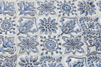 Декор VT\A319\65000 Арабески Майолика белый/синий/голубой (6,5см*6,5см*7мм) (26шт/0,11м2) орнамент, шт