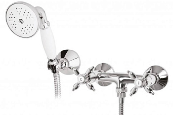 NOSTALGIA-D-01-Bi Смеситель для душа с ручным душем, шлангом и держателем Исполнение: Хром Ручка ручного душа:Белая 